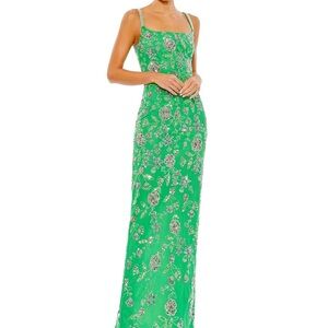 NEW - NEVER WORN Mac Duggal Green Hand-Beaded Gown with Straps